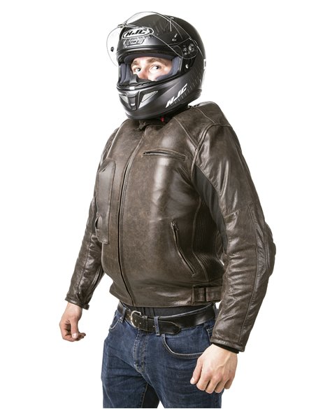 CHAQUETA DE MOTO PIEL CON AIRBAGS ROADSTER MARRON