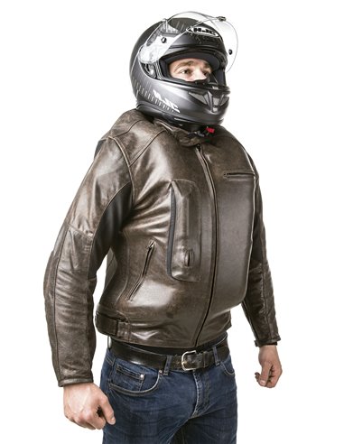 CHAQUETA DE MOTO PIEL CON AIRBAGS ROADSTER MARRON