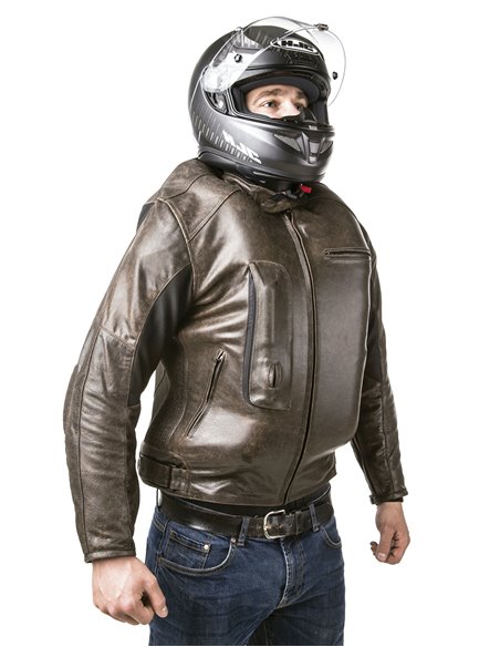 CHAQUETA DE MOTO PIEL CON AIRBAGS ROADSTER MARRON