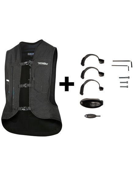 CHALECO AIRBAGS HELITE E-TURTLE NEGRO ELECTRONICO + KIT COMPLETO SENSOR HORQUILLA SDU