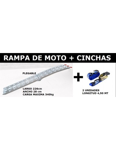PACK RAMPA DE MOTO PLEGABLE + CINCHAS DE SUJECIÓN