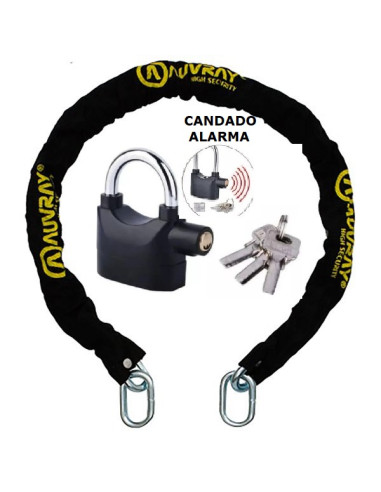 CADENA ANTIRROBO MOTO 120 CM + CANDADO CON ALARMA