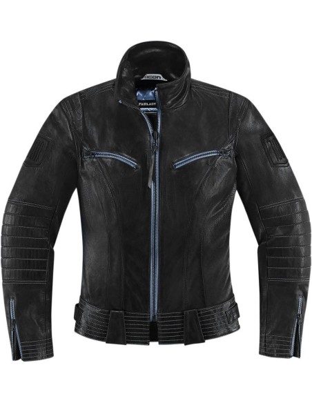 CHAQUETA MOTO ICON MUJER PIEL FAIRLADY NEGRA LIQUIDACION ALTA GAMA