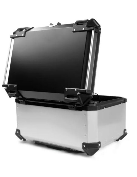 MALETA BAUL TRASERO ALUMINIO PLATA 58 LITROS + PARRILLA DE ALUMINIO