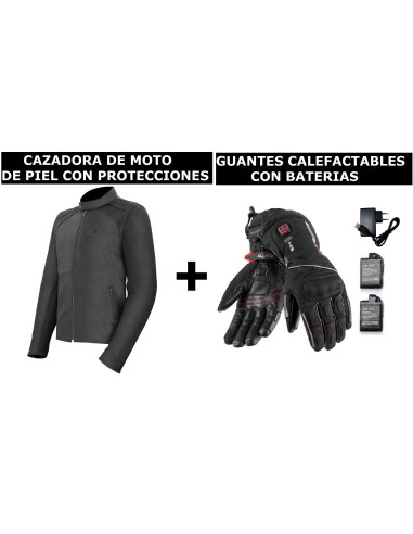 PACK DE CAZADORA DE MOTO DE PIEL + GUANTES...