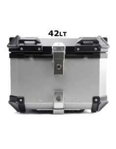 MALETA BAUL TRASERO ALUMINIO PLATA 42 LITROS + PARRILLA + FUNDA INTERIOR CON BOLSILLOS
