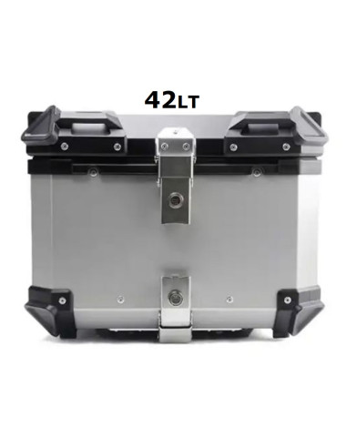 MALETA BAUL TRASERO ALUMINIO PLATA 42 LITROS + PARRILLA + FUNDA INTERIOR CON BOLSILLOS