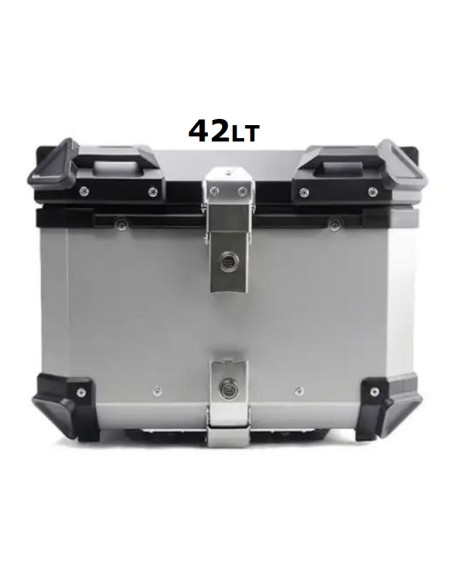 MALETA BAUL TRASERO ALUMINIO PLATA 42 LITROS + PARRILLA + FUNDA INTERIOR CON BOLSILLOS