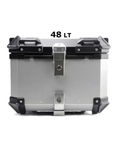 MALETA BAUL TRASERO ALUMINIO PLATA 48 LITROS + PARRILLA + FUNDA INTERIOR CON BOLSILLOS