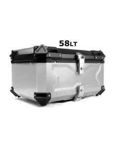 MALETA BAUL TRASERO ALUMINIO PLATA 58 LITROS + PARRILLA DE ALUMINIO