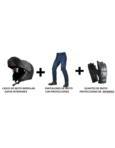 PACK CASCO DE MOTO MODULAR + PANTALONES VAQUEROS DE MOTO
