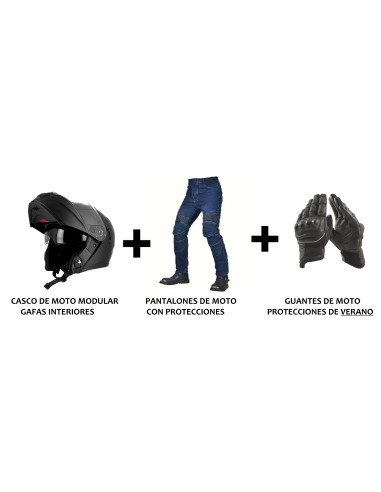 CASCO DE MOTO MODULAR + PANTALONES VAQUEROS DE MOTO + GUANTES DE MOTO DE VERANO