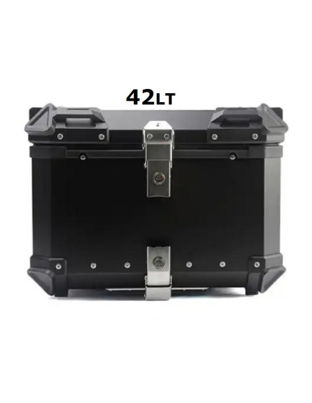 MALETA BAUL TRASERO ALUMINIO NEGRA 42 LITROS + PARRILLA + FUNDA INTERIOR CON BOLSILLOS