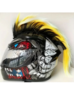 CRESTA CASCO MOTO AMARILLA/NEGRA EFECTO REFLECTANTE