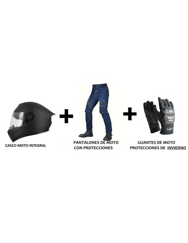 PACK CASCO DE MOTO INTEGRAL + PANTALONES VAQUEROS DE MOTO + GUANTES DE MOTO DE INVIERNO