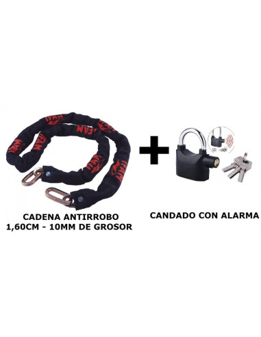 CADENA ANTIRROBO 1,60CM + CANDADO CON ALARMA
