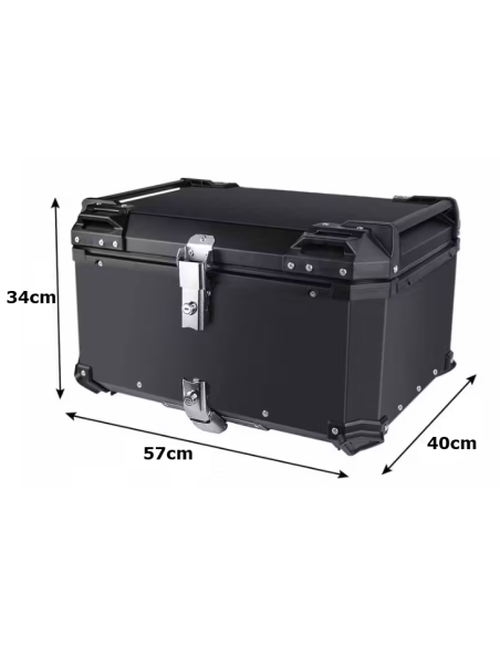 MALETA BAUL TRASERO ALUMINIO NEGRA 58 LITROS + PARRILLA + MAS FUNDA INTERIOR