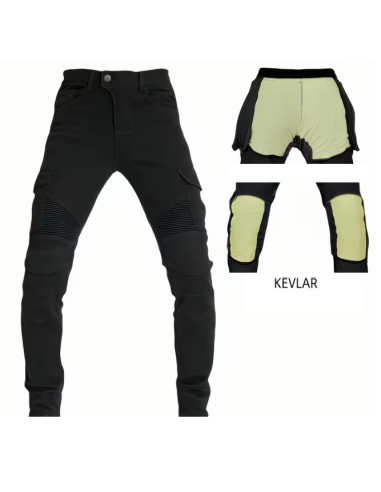 PANTALÓN DE MOTO VAQUERO NEGRP CON KEVLAR