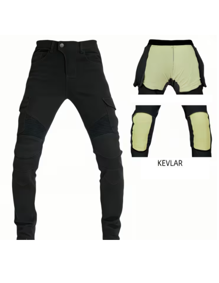 PANTALÓN DE MOTO VAQUERO NEGRP CON KEVLAR