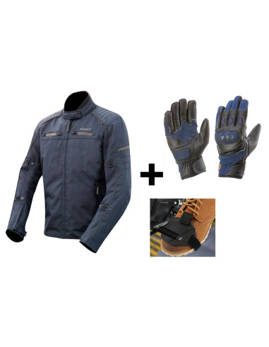 CAZADORA DE MOTO + GUANTES VAQUEROS + PROTECTOR ZAPATO