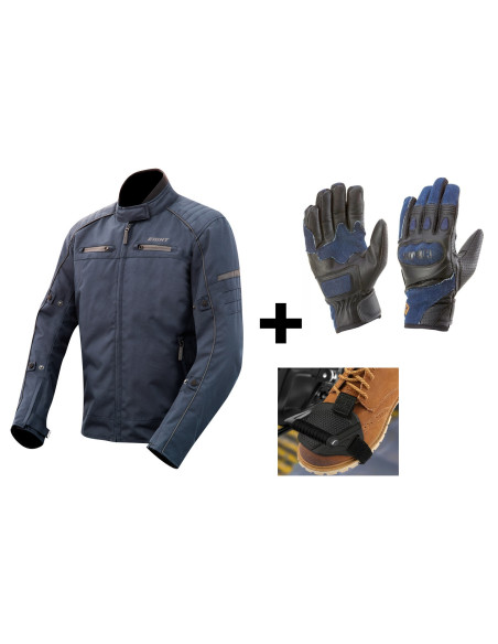 CAZADORA DE MOTO + GUANTES VAQUEROS + PROTECTOR ZAPATO