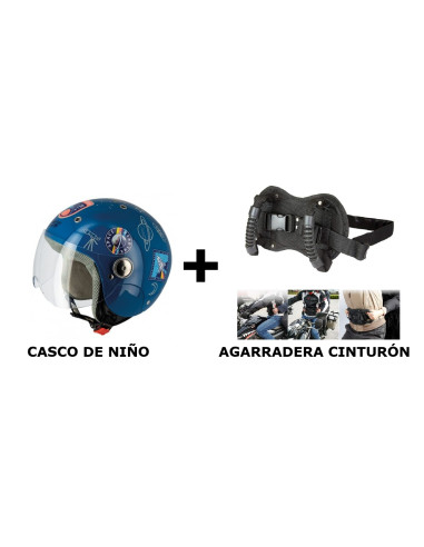 PACK CASCO DE NIÑO + AGARRADERA CINTURÓN PARA PASAJERO