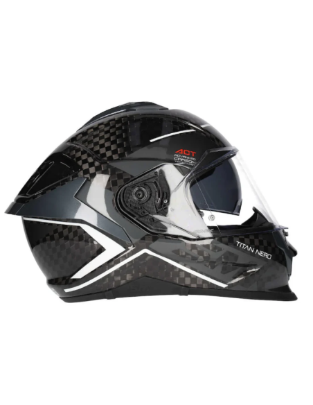 CASCO TITAN CARBON NERO BRILLO CON DETALLES EN BLANCO