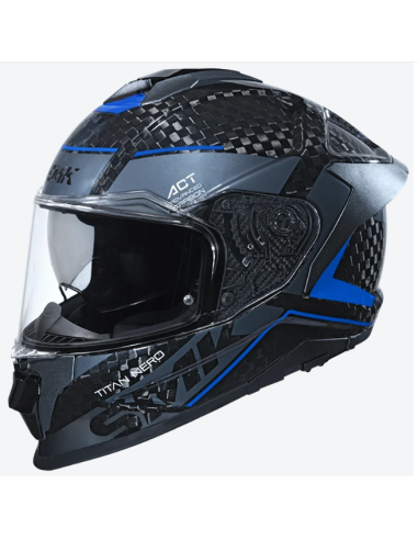 CASCO TITAN CARBON NERO BRILLO CON DETALLES EN AZUL