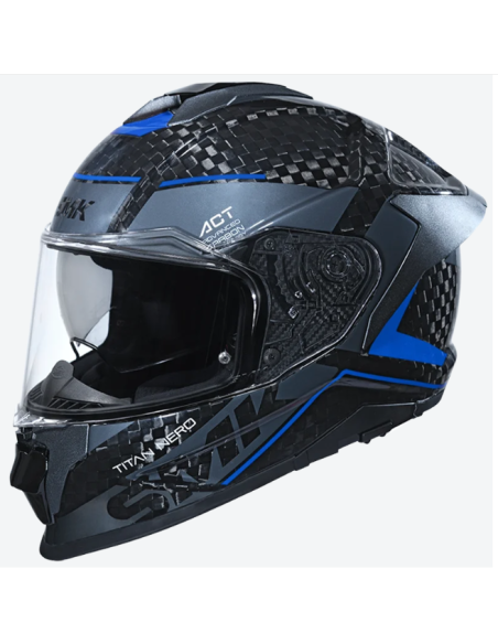 CASCO TITAN CARBON NERO BRILLO CON DETALLES EN AZUL